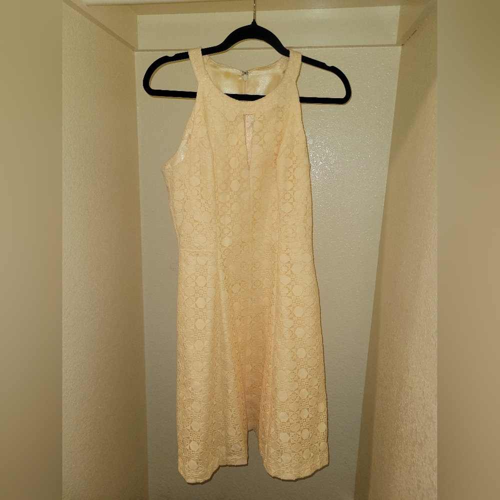 White House Black Market Dress Sz 4 Yellow Lace Lined Pockets